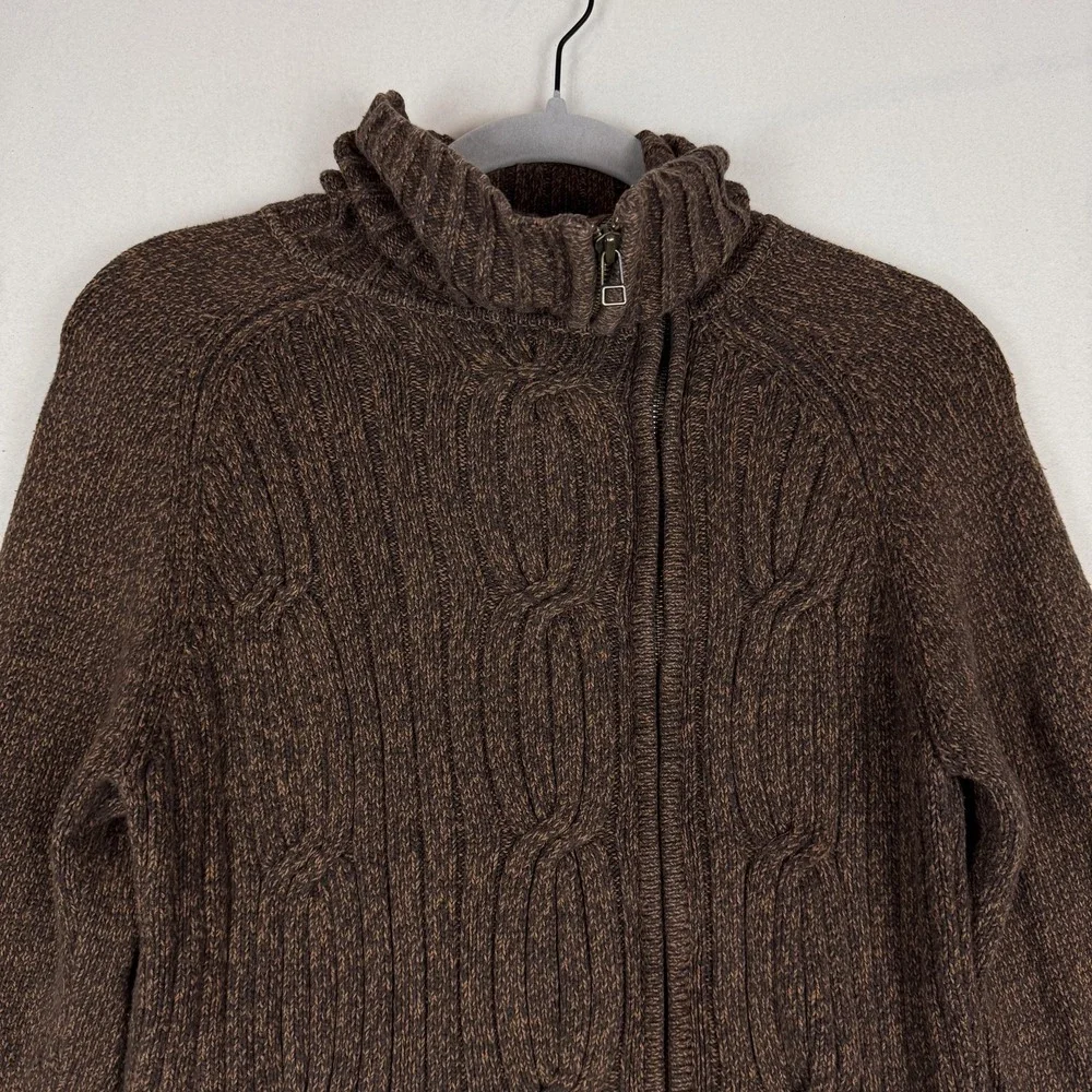 Valerie Stevens Sweater Womens Small Brown Full Zip Mock‎ Neck Cable Knit